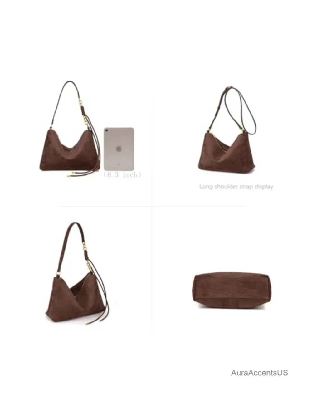 Faux Suede Hobo Shoulder Bag Crossbody with Adjustable Strap